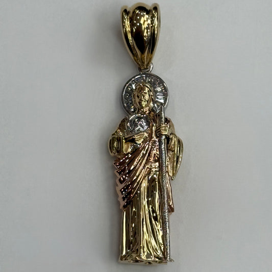 14k 3D Medium Tri Color San Judas Pendant