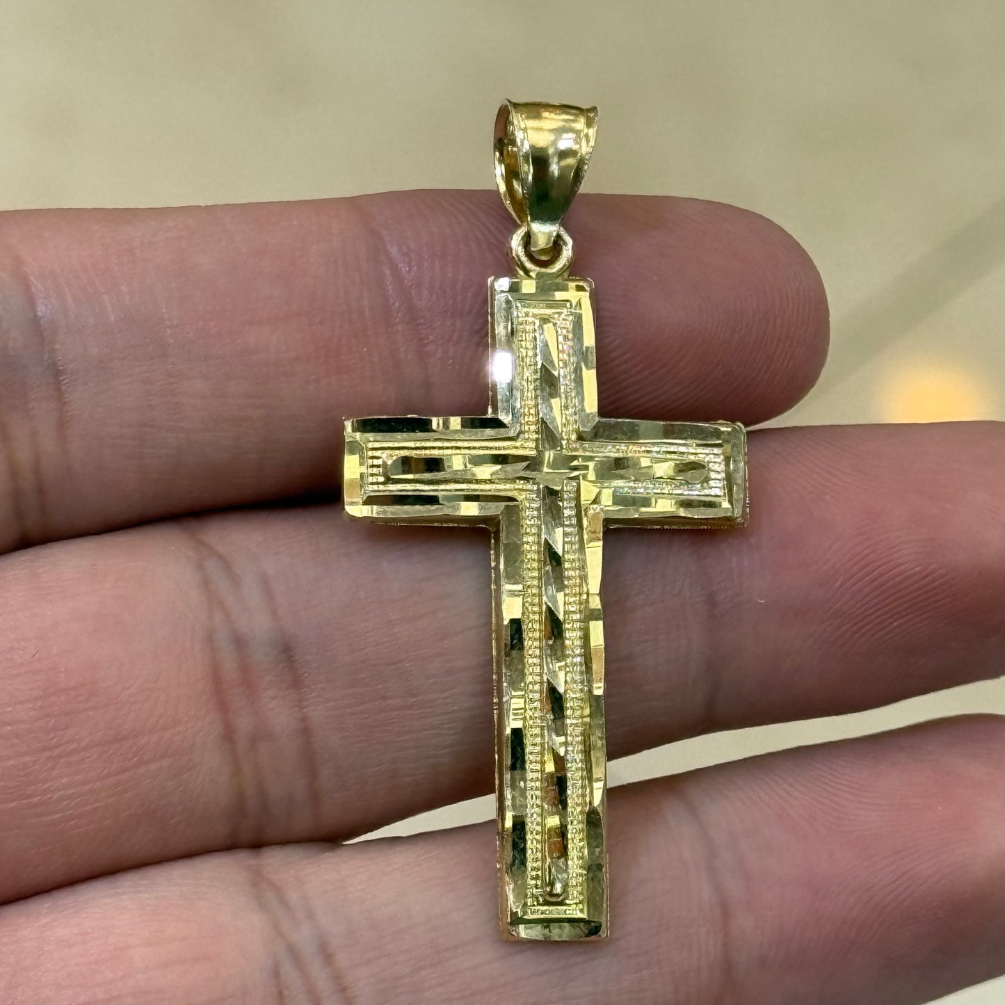14k Diamond Cut Cross Pendant