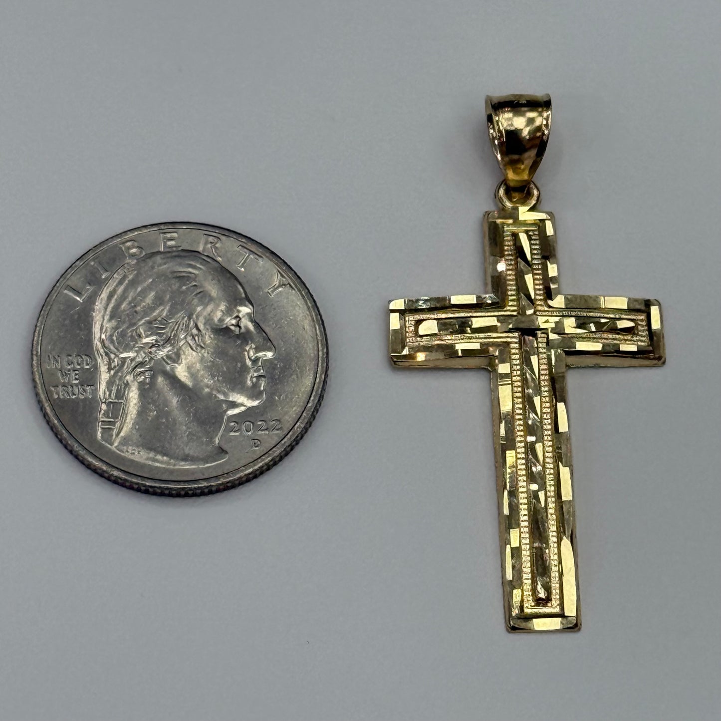 14k Diamond Cut Cross Pendant