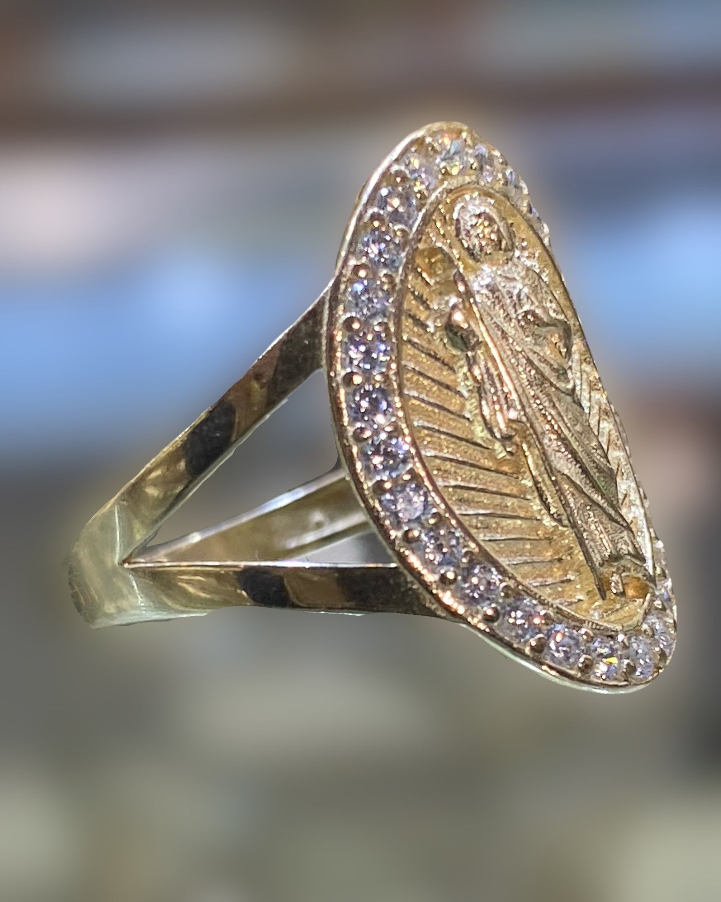 14k San Judas ring with c/z
