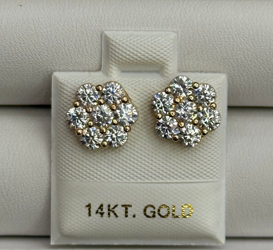 14k Large CZ Flower Earrings
