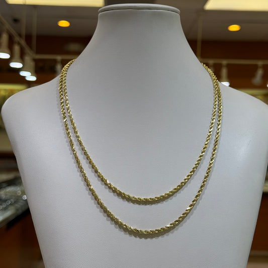 14k 3mm Semi Solid Rope Chain