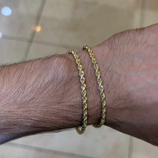 14k 3mm Solid Rope Bracelet