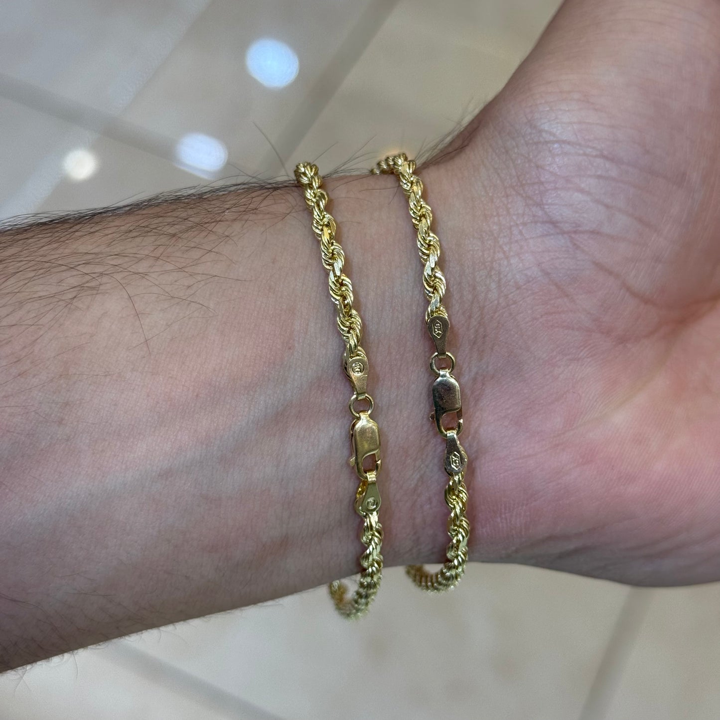 14k 3mm Solid Rope Bracelet