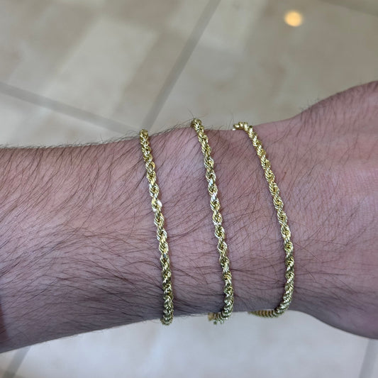 14k 3mm Semi Solid Rope Bracelet