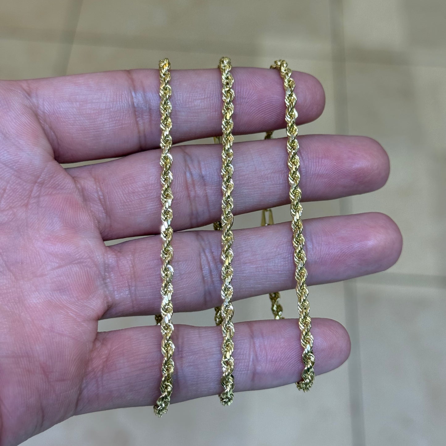 10k 3mm Semi Solid Rope Bracelet