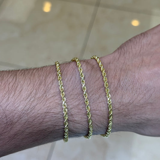 10k 3mm Semi Solid Rope Bracelet