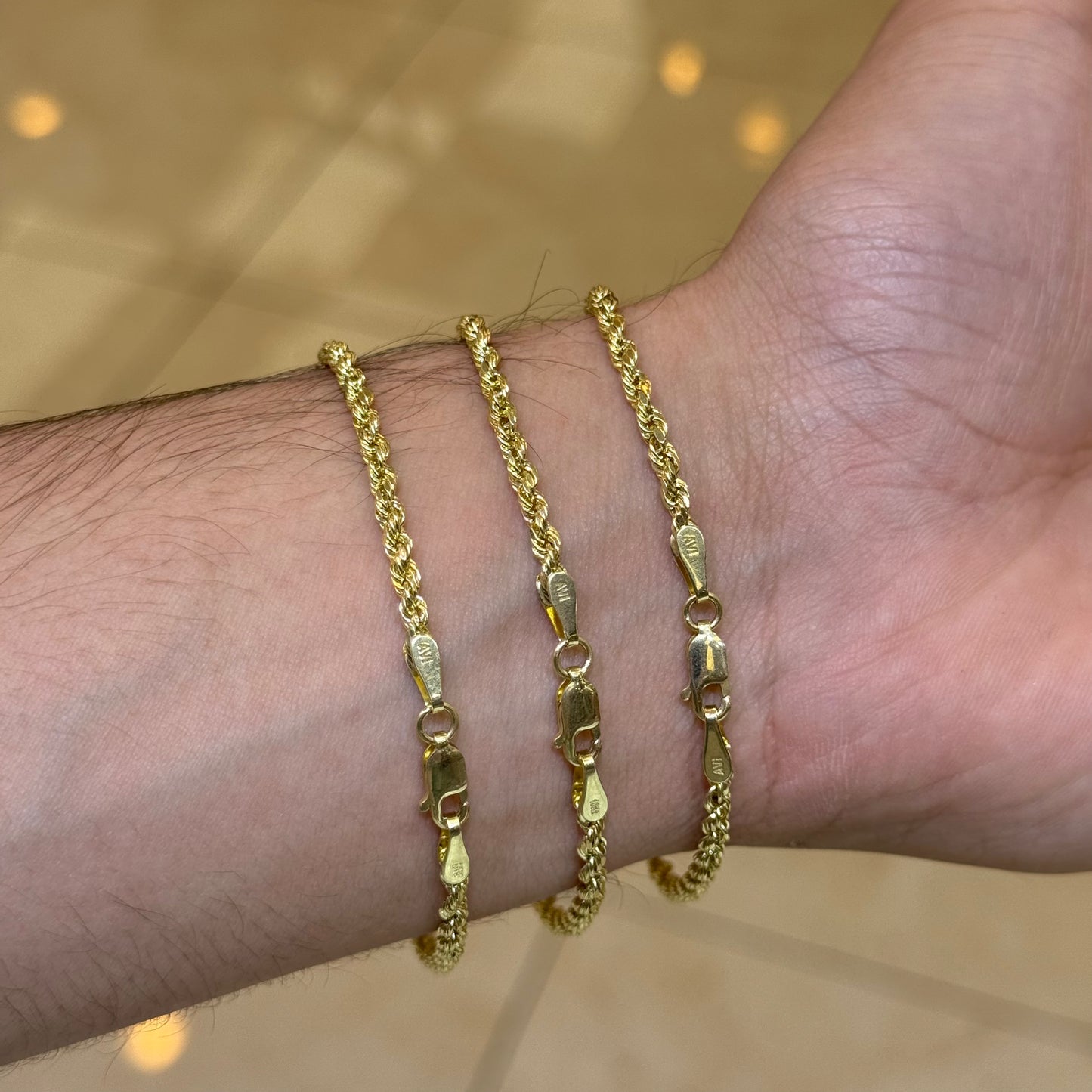 10k 3mm Semi Solid Rope Bracelet
