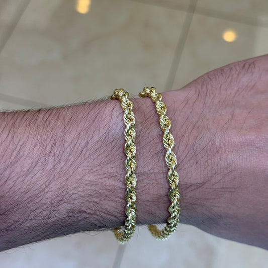 10k 5mm Semi Solid Rope Bracelet