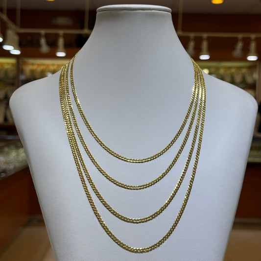 14k 3mm Solid Curb Cuban Link Chain