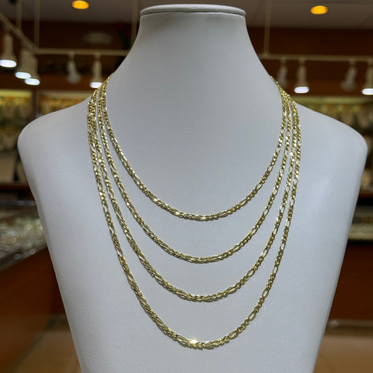 14k 3mm Solid Figaro Chain