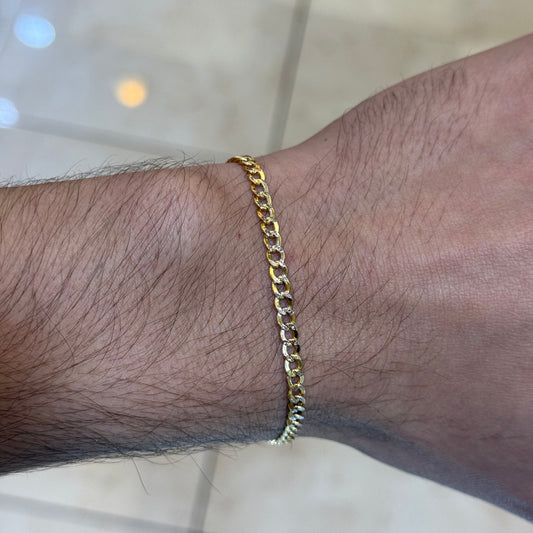 14k 3mm Semi Solid 2-Tone Diamond Cut Cuban Link Bracelet