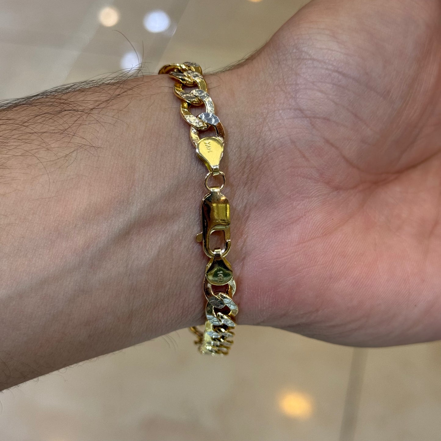 14k 8mm Semi Solid 2-Tone Diamond Cut Cuban Link Bracelet