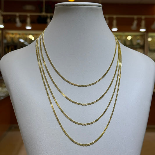 14k 2mm Solid Cuban Link Chain