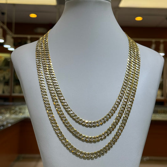 14k 7mm 2-Tone Solid Diamond Cut Cuban Chain