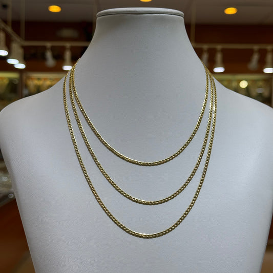 14k 2mm Semi Solid Cuban Link Chain