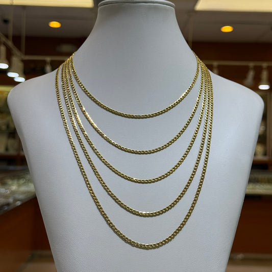 14k 3mm Semi Solid Cuban Chain
