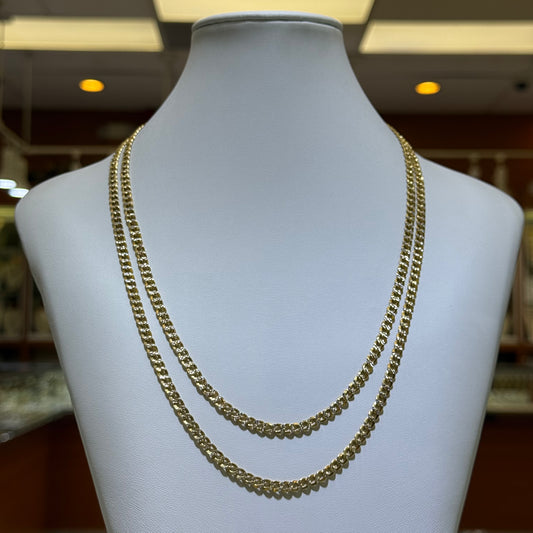 14k 4mm Semi Solid 2-Tone Diamond Cut Cuban Link Chain