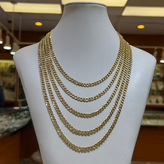 14k 5mm Semi Solid 2-Tone Diamond Cut Cuban Link Chain