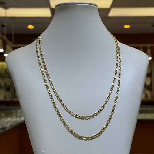 14k 3mm Semi Solid 2-Tone Diamond Cut Figaro Chain