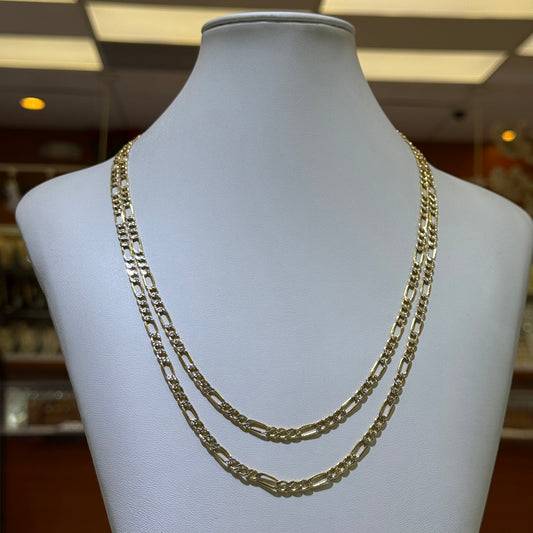 14k 4mm Semi Solid 2-Tone Diamond Cut Figaro Chain