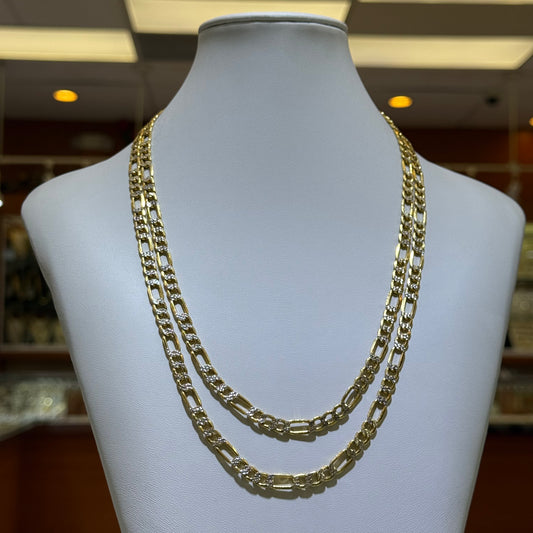 14k 6mm Semi Solid 2-Tone Diamond Cut Figaro Chain