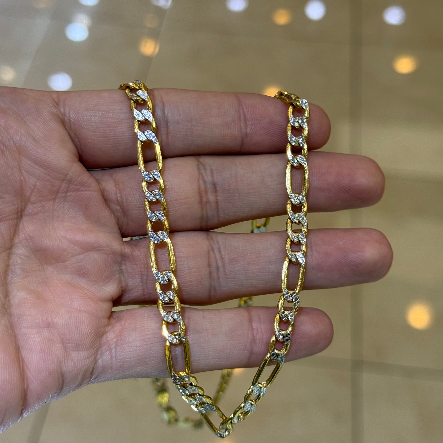 14k 6mm Semi Solid 2-Tone Diamond Cut Figaro Chain