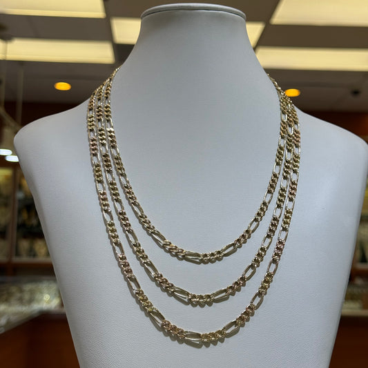 14K 5mm Semi Solid Tri Color Figaro Chain