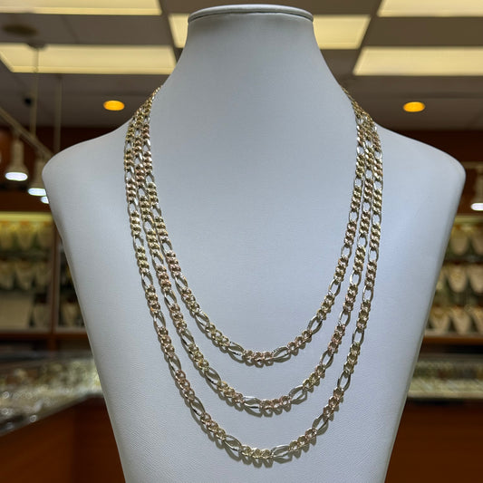 14k 5mm Solid Tri-Color Figaro Chain