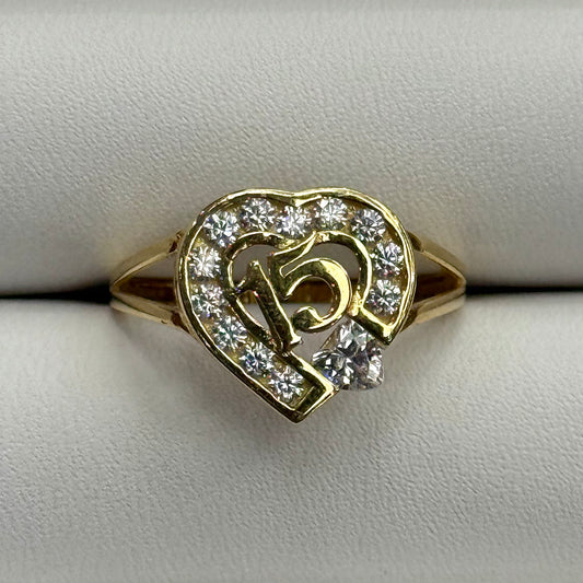 14k 15 CZ Heart Ring