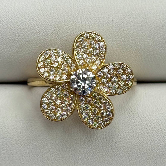 14k CZ Hibiscus Flower Ring