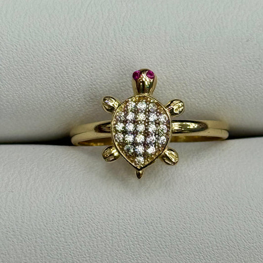 14k Mini CZ Turtle Ring