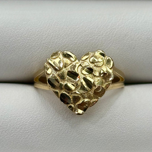 14k Large Nugget Heart Ring