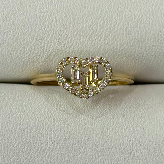14k CZ Baguette Heart Ring