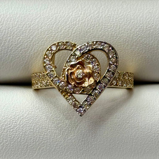 14k 2-Tone CZ Rose Heart Ring