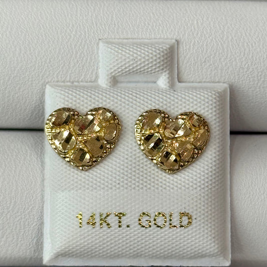 14k Small Nugget Heart Earrings