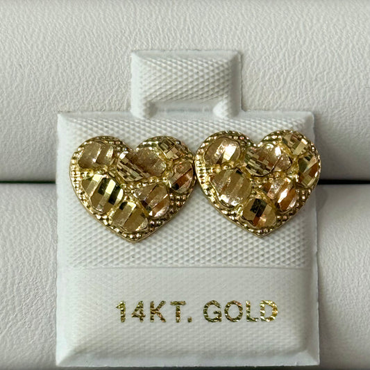 14k Medium Heart Nugget Earrings