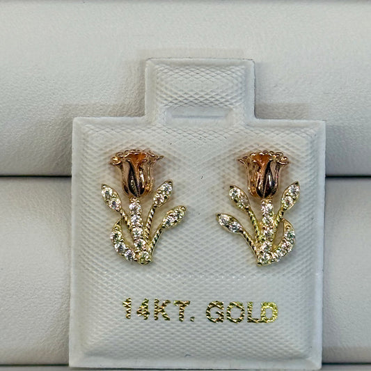 14k 2-Tone CZ Rose Earrings