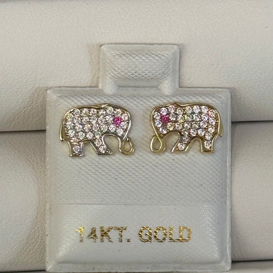 14k Mini CZ Elephant Earrings