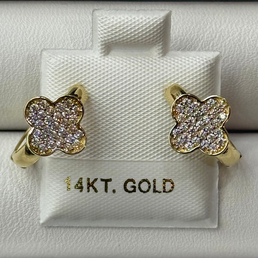 14k Small Cz Clover Hoops