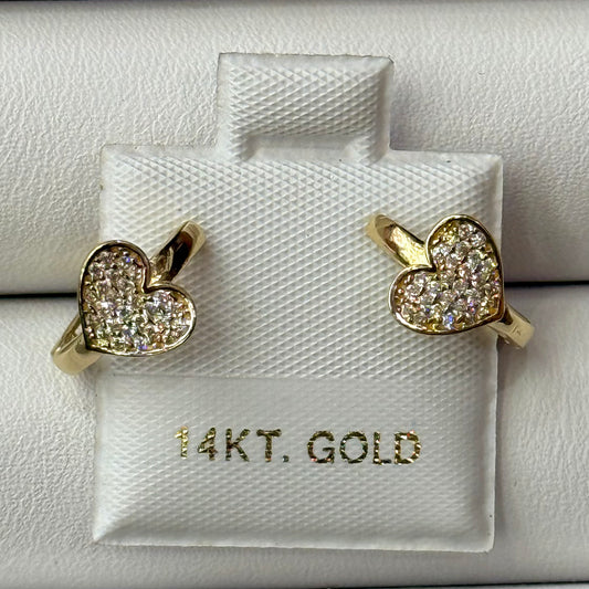 14k Small Cz Heart Hoops