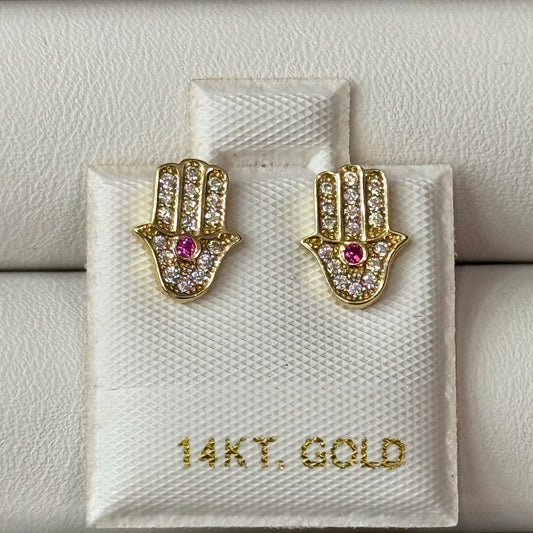 14k Cz Mini Hamsa Hand Earrings