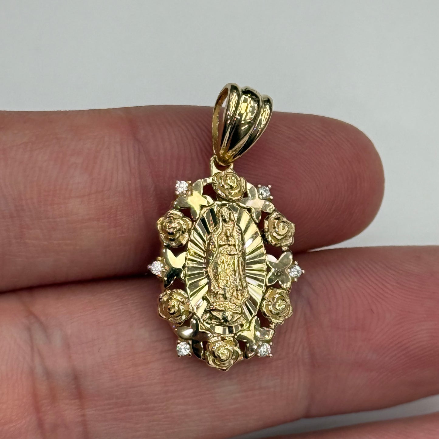 14k Virgin Mary Rose Pendant