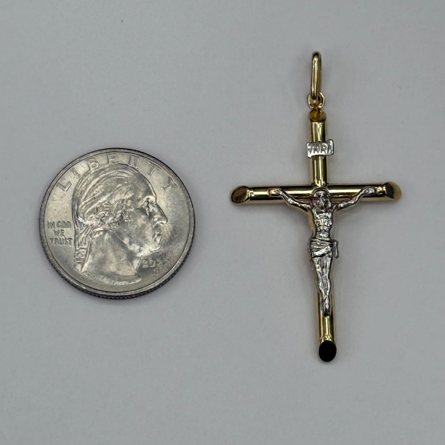14k 2-Tone Cross Pendant