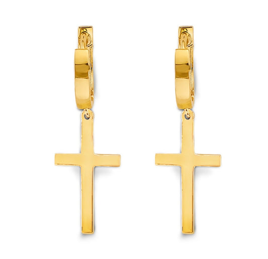 14k Yellow Gold Cross Hoop Earrings