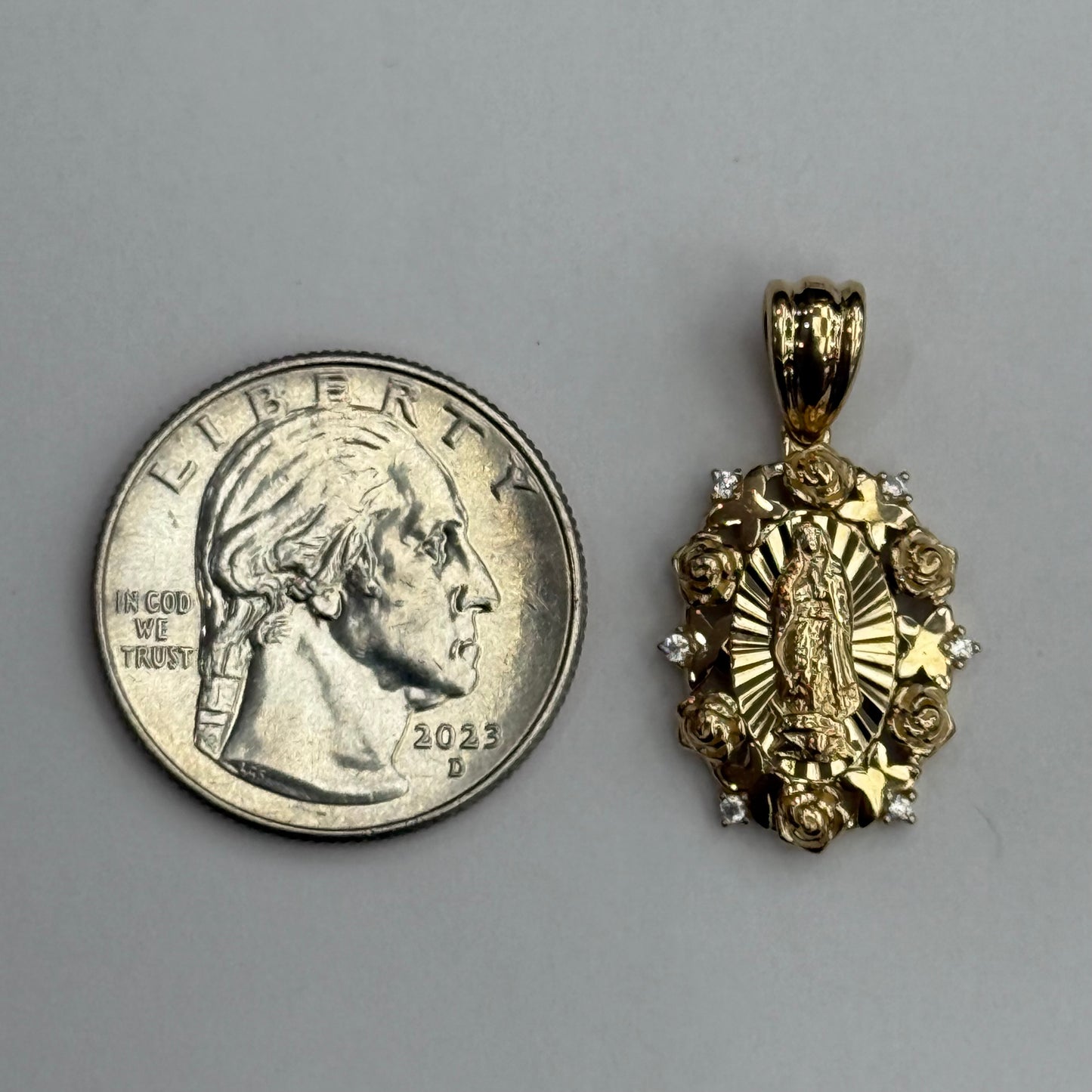 14k Virgin Mary Rose Pendant