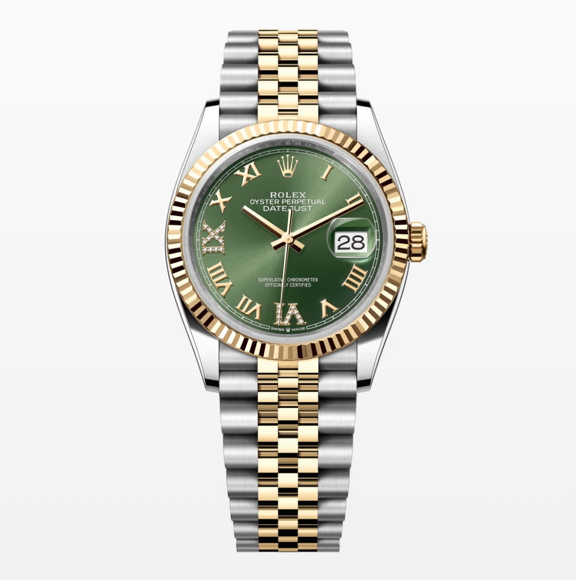 New 2-Tone Green Roman 36mm Datejust