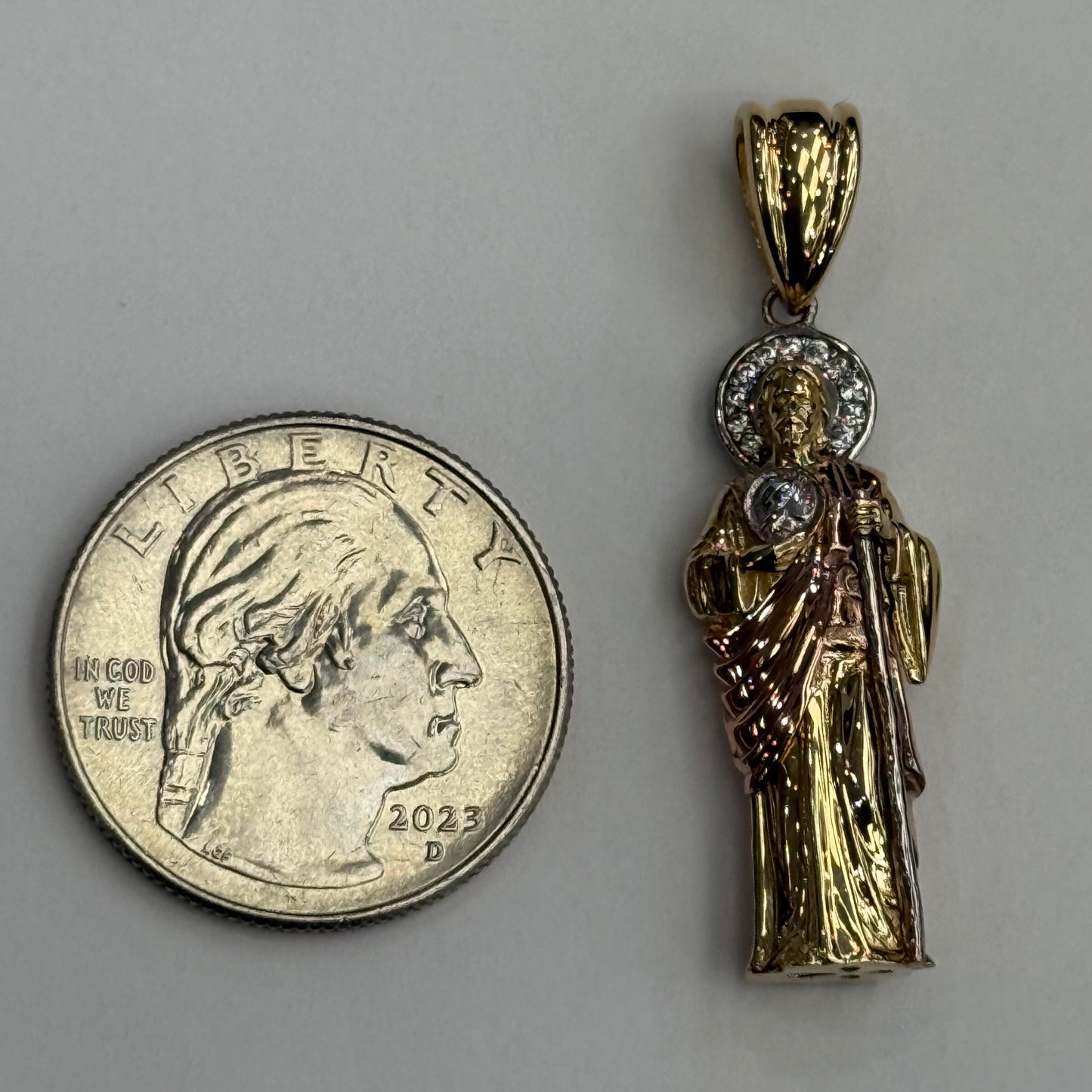 14k 3D Mini Tri Color San Judas Pendant