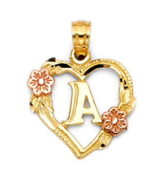 14k Heart Initial Pendant