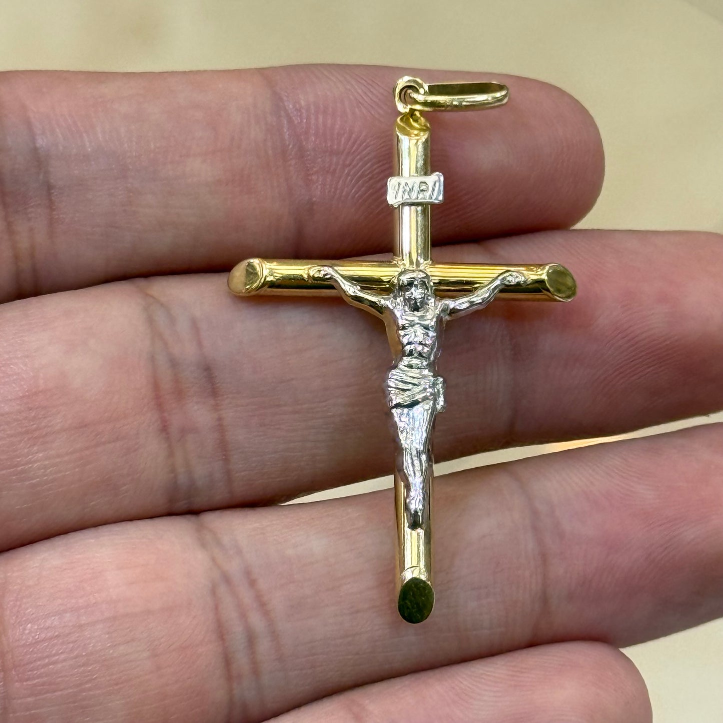 14k 2-Tone Cross Pendant